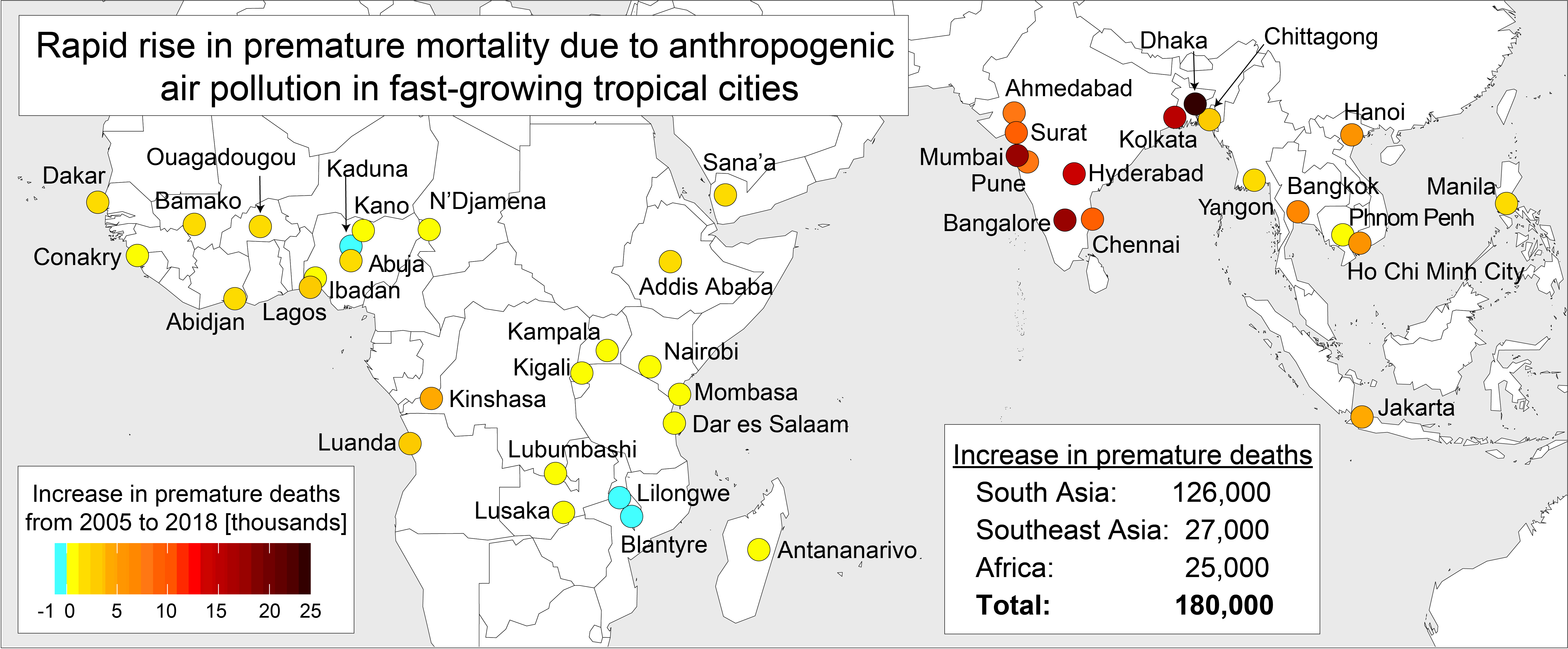 Premature deaths in fast-growing tropical cities from exposure to air pollution