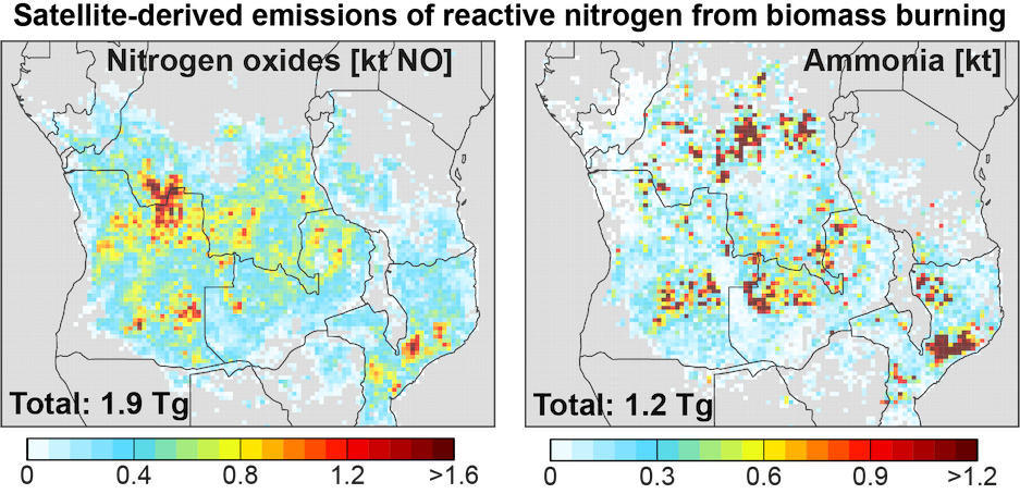 Maps of burning season fire emissions of NOx and NH3 in southern Africa