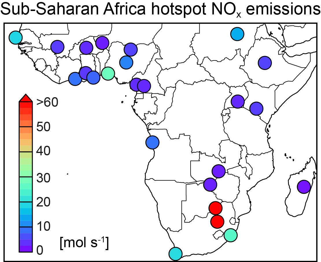 Sub-Saharan Africa hotspot NOx emissions derived using TROPOMI